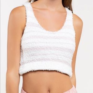 POL Striped Berber Fleece Cropped Racerback Tank Top